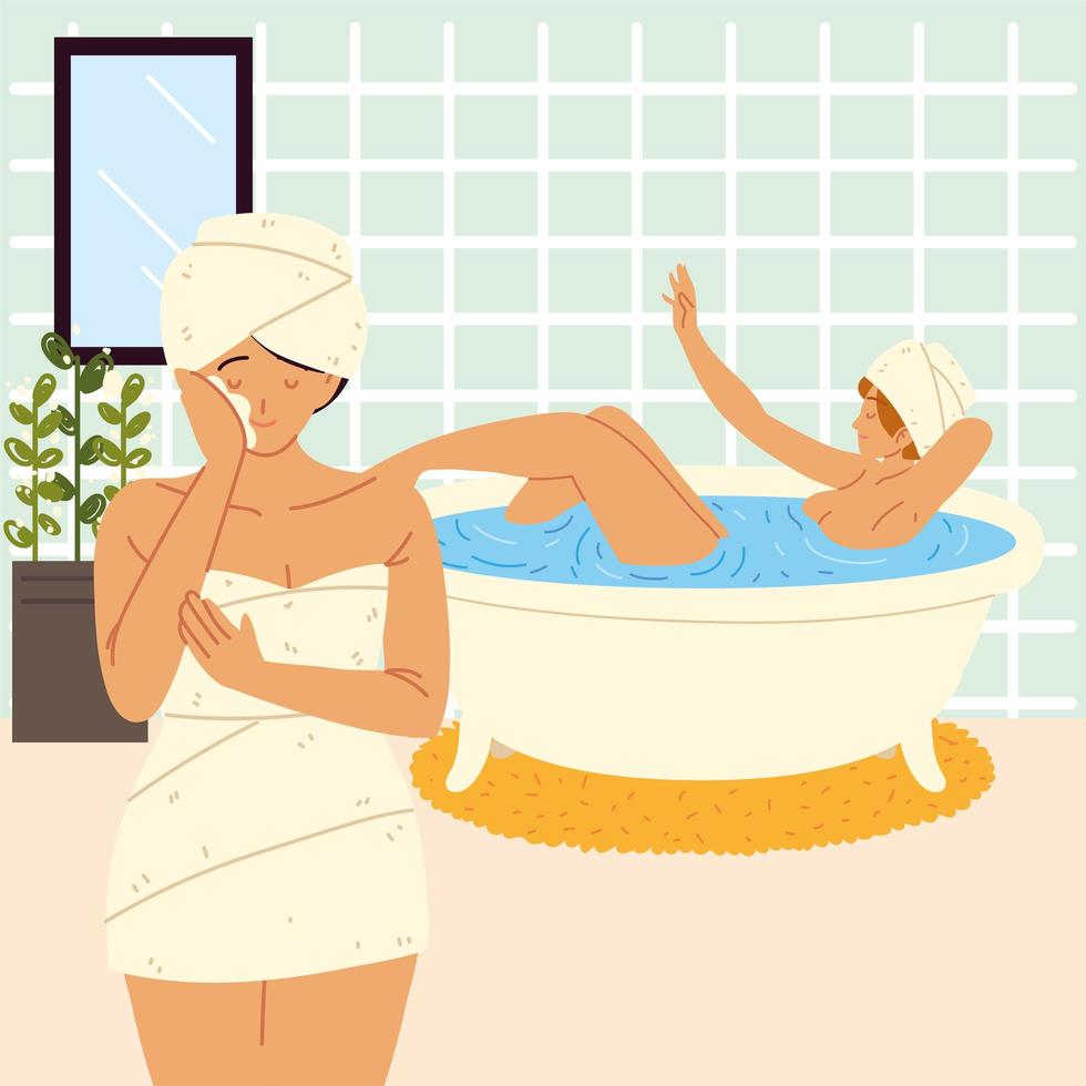 Frauenbadezimmer entspannend vektor