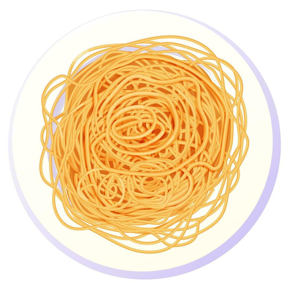 Spaghetti Pasta im Teller im Karikatur Stil oben Aussicht detailliert und texturiert isoliert auf Weiß Hintergrund. Essen, Italienisch Küche. Vektor Illustration