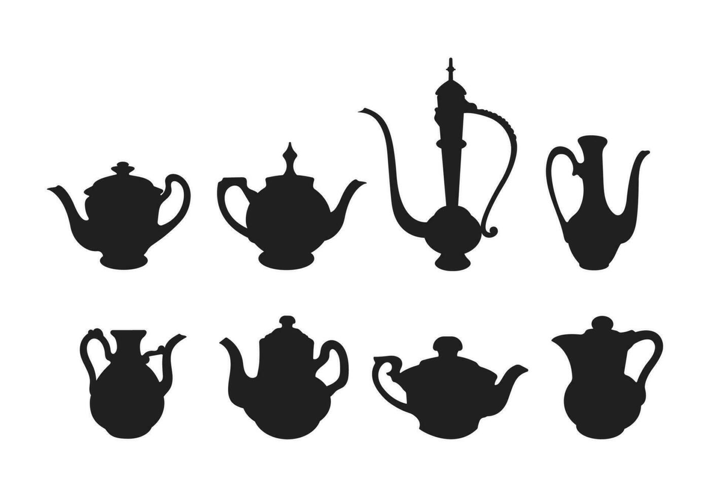 Silhouette von ein Teekanne Sammlung auf ein Weiß Hintergrund vektor