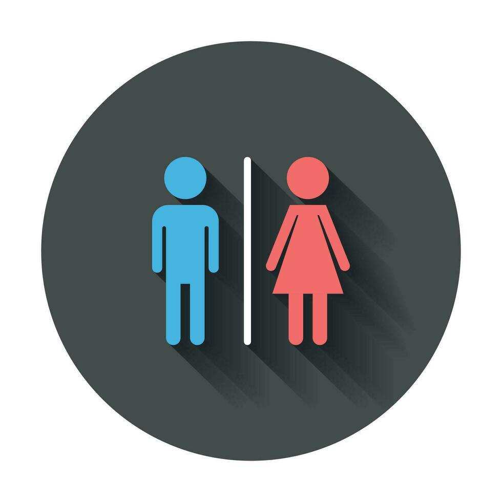 toalett, toalett platt vektor ikon . män och kvinnor tecken för toalett med lång skugga.