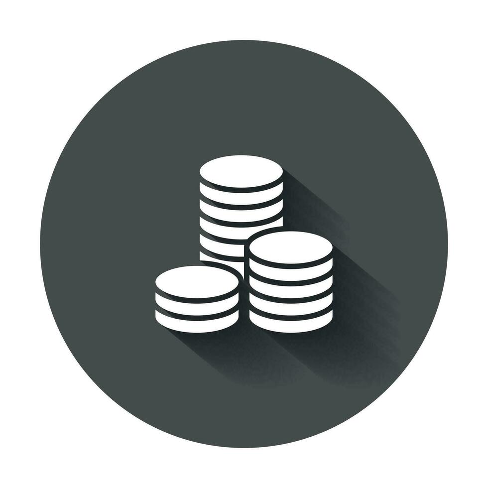 mynt stack vektor illustration. pengar staplade mynt ikon med lång skugga.