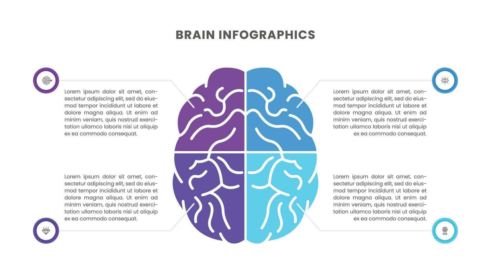 Infografik Gehirn Vorlage Design. vier Optionen oder Schritte. vektor