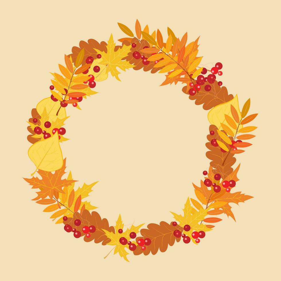Kreis rahmen, gemacht von Herbst Blätter und Berg Asche vektor