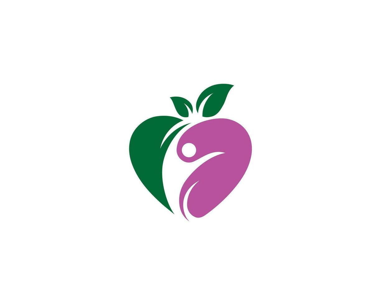Grün Blatt Menschen Pflege und Fitness Logo Design mit Liebe Symbol Vektor Konzept.