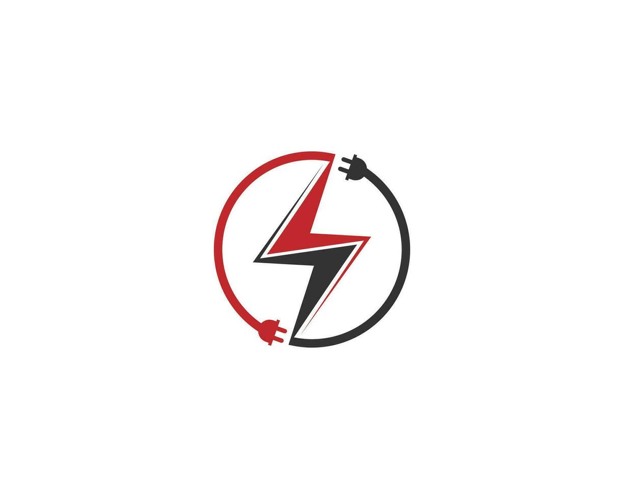 Bolzen und Blitz Logo Design mit elektrisch Stecker Symbol Vektor Symbol.