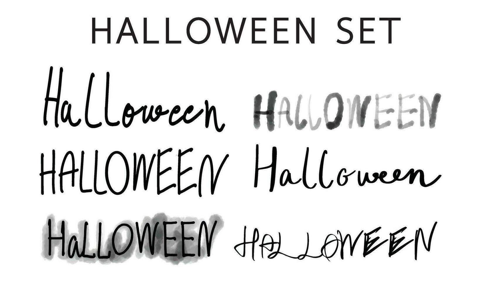 halloween uppsättning samling Lycklig text font kalligrafi hand skriven text Lycklig halloween oktober Skräck 31 trettio ett läskigt alfabet svart mörk meddelande konst karaktär dekoration natt typografi vektor