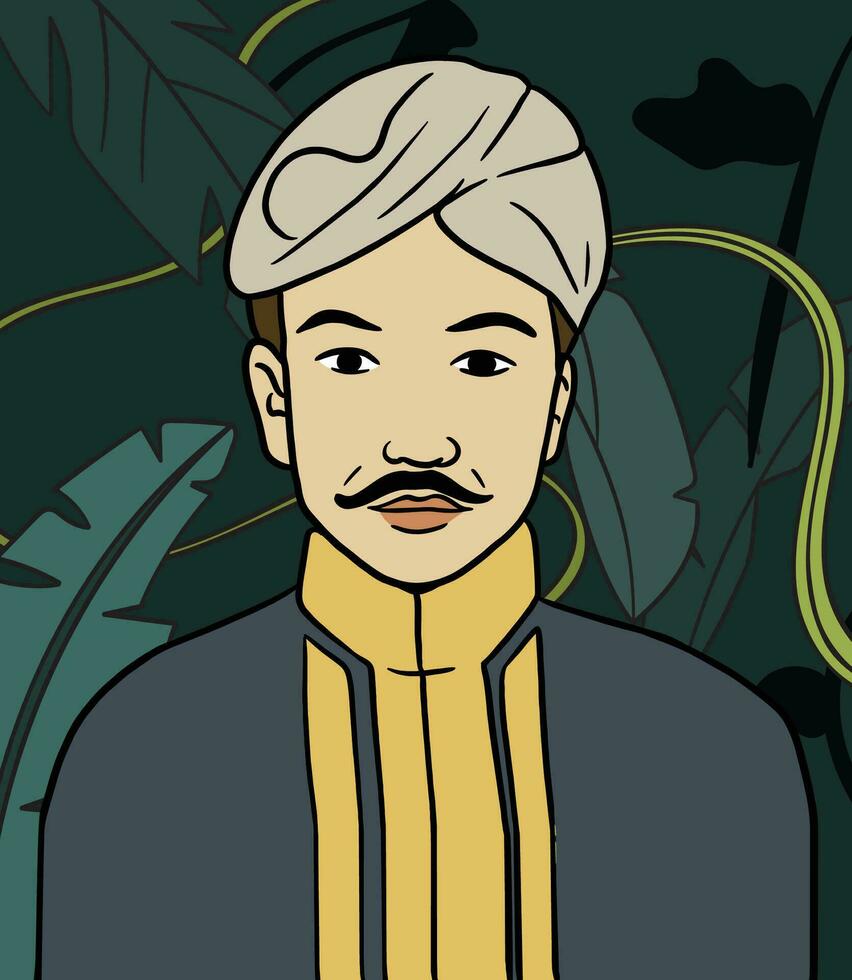 Pangeran Antasari Porträt Illustration. glücklich indonesisch National Helden Tag vektor