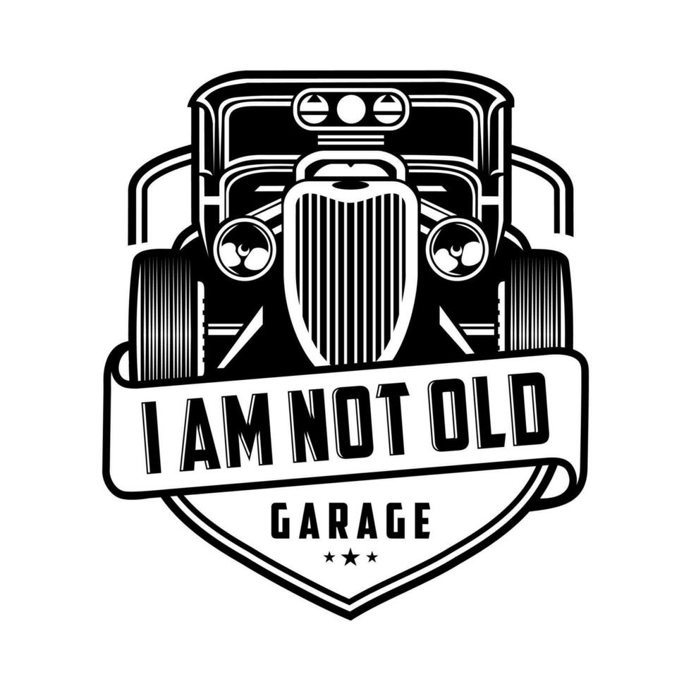jag am inte gammal klassisk bil garage inspiration logotyp design. vektor