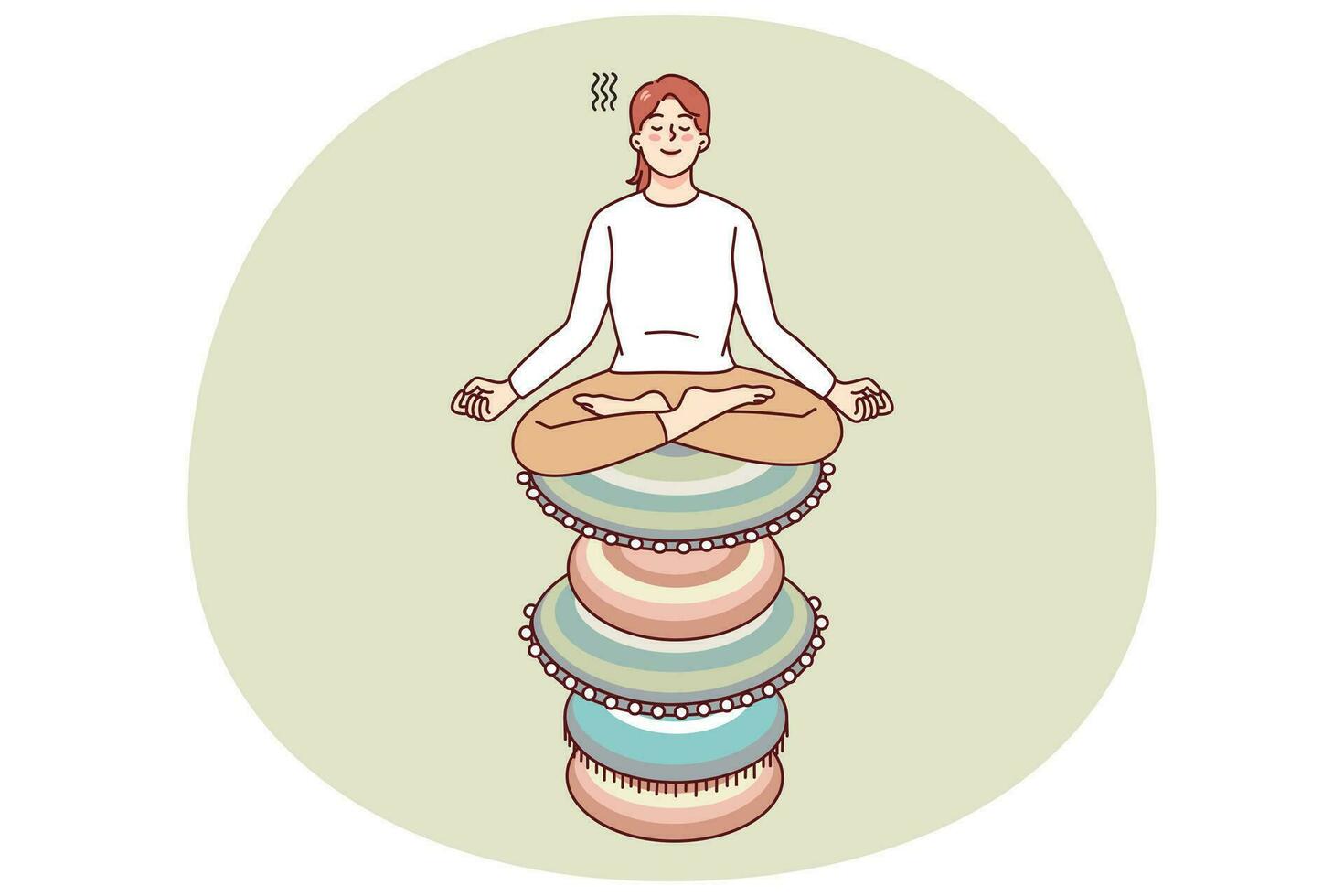 Ruhe Frau Sitzung auf Stapel von Zen Felsen meditieren. friedlich weiblich trainieren Yoga beteiligt im Meditation Sitzung. Gesundheitswesen und Frieden. Vektor Illustration.