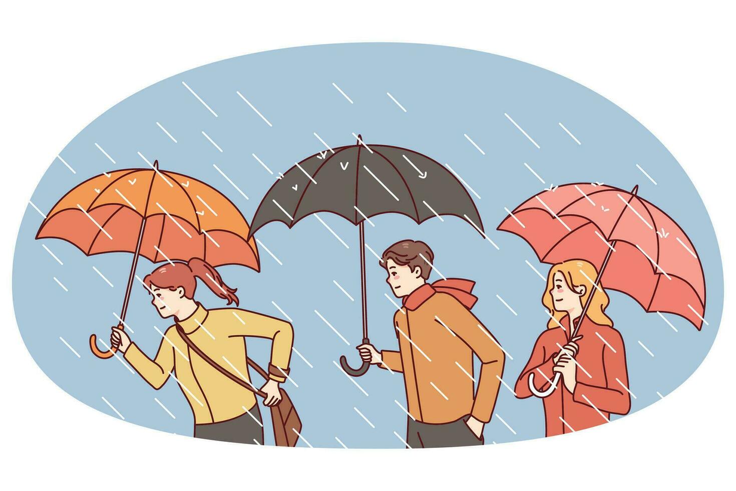 Menschen mit Regenschirme unter Regen vektor