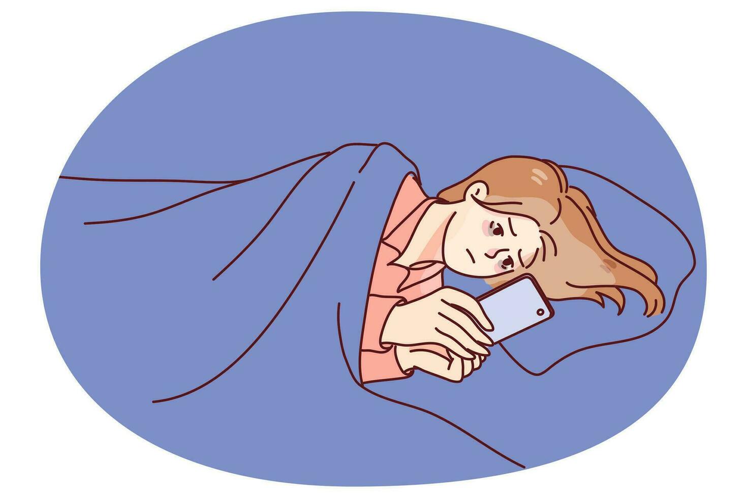 kvinna liggande i säng på natt använder sig av mobiltelefon vektor