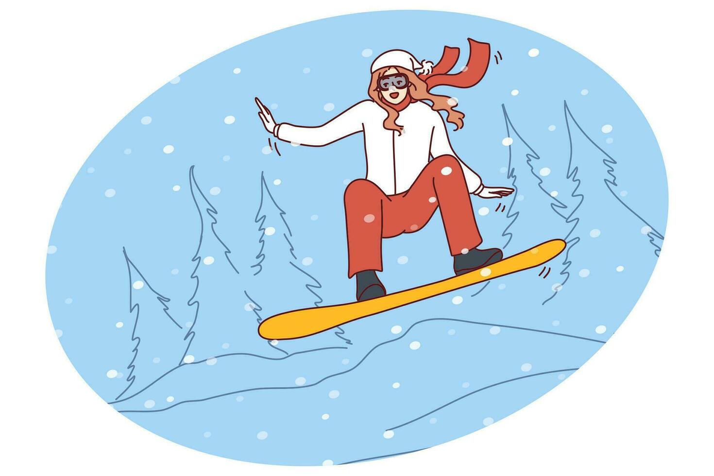 glücklich Frau Snowboarden im Berge vektor