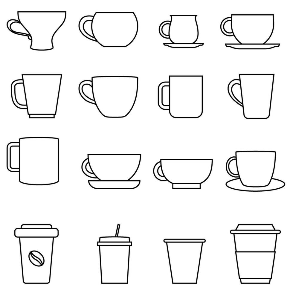 kaffe kopp ikon vektor uppsättning. te kopp illustration tecken samling. mocka symbol. te logotyp. varm dryck märke.