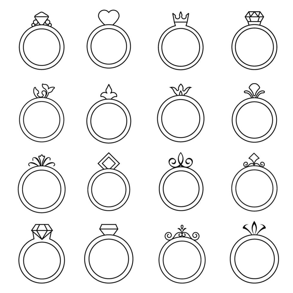 Ring Symbol Vektor Satz. Hochzeit Illustration Zeichen Sammlung. Juwel Symbol. Juwel Logo.