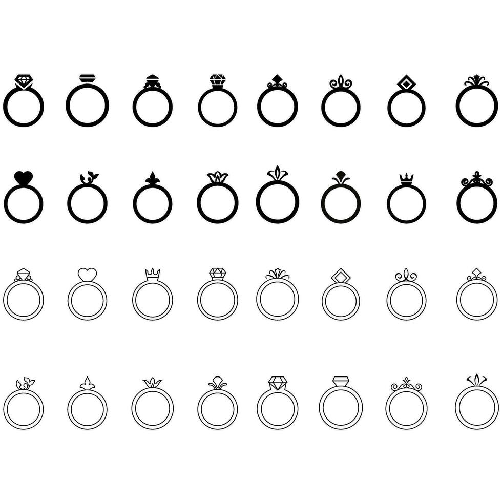 ringa ikon vektor uppsättning. bröllop illustration tecken samling. juvel symbol. pärla logotyp.