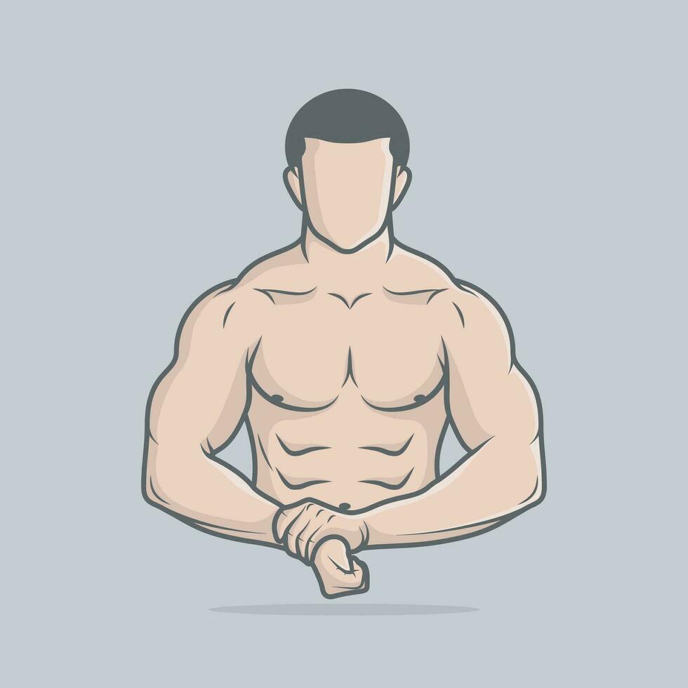 Porträt von ein muskulös stark mit nacktem Oberkörper männlich Bodybuilder Vektor Illustration Design