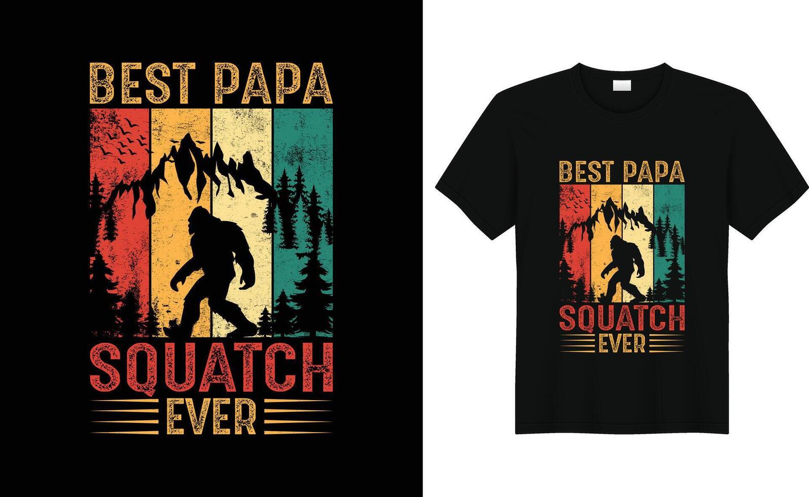 bäst pappa squatch någonsin retro solnedgång årgång fars dag storfot t-shirt design vektor