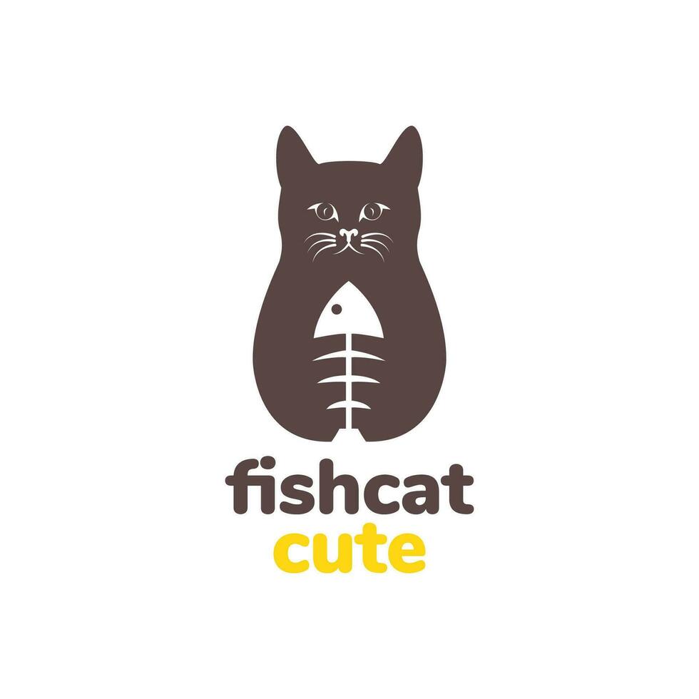 Tier Haustiere Katze halt Fisch Knochen Essen Maskottchen Logo Design Vektor