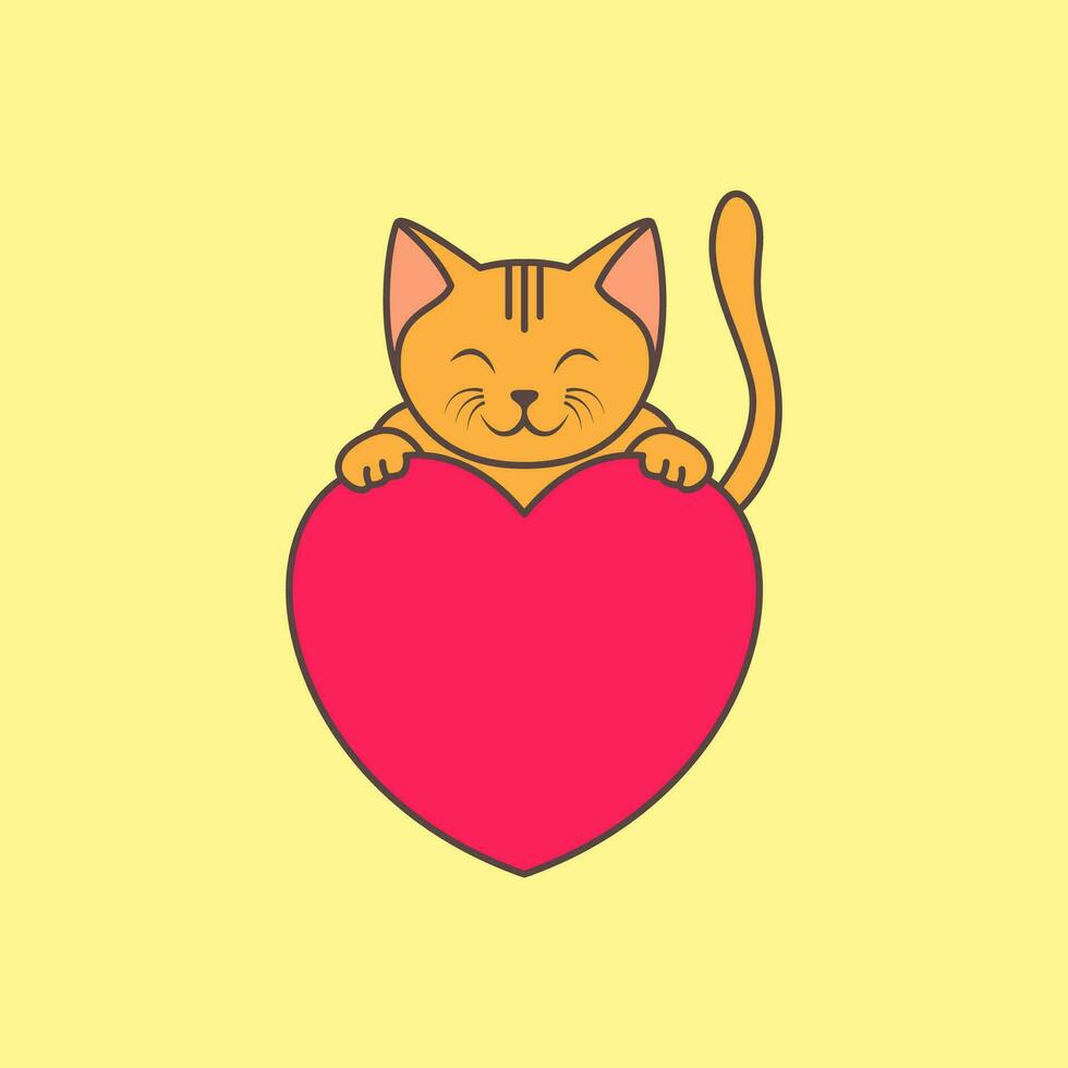 Tier Haustiere Katze Umarmung Liebe Herz Pflege Maskottchen Karikatur Logo Design Vektor