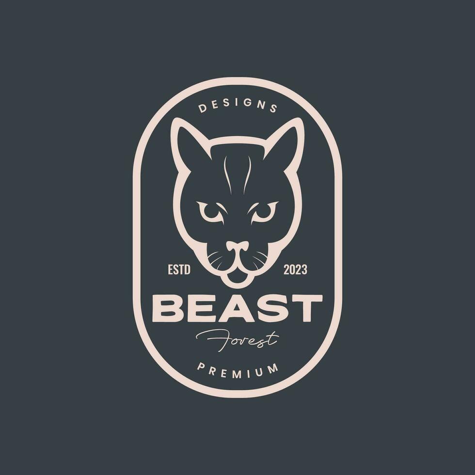 Tier Tier Tierwelt Wald Katze Kopf Jahrgang Abzeichen Logo Design Vektor