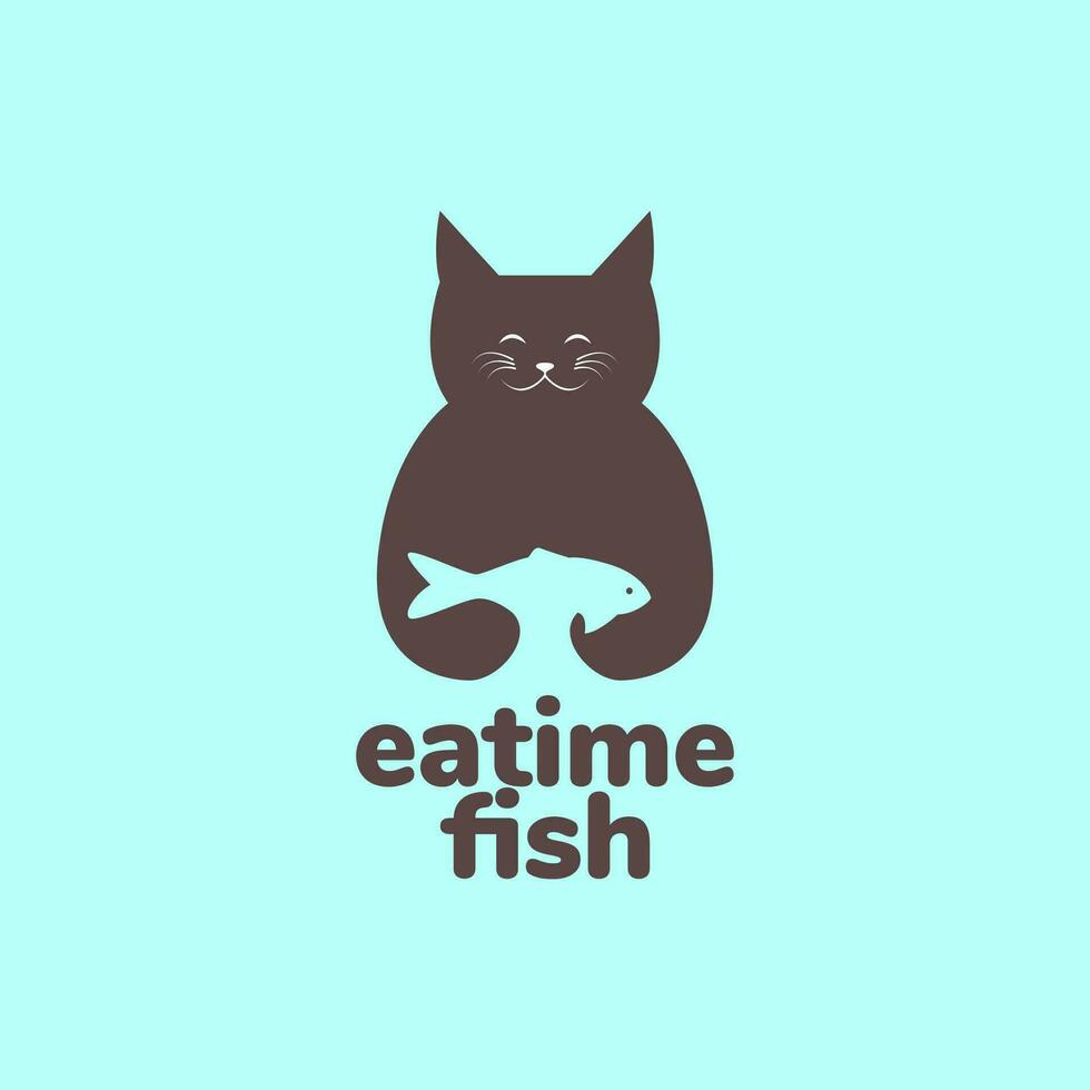 Tier Haustiere Katze Fang Fisch Essen Maskottchen eben einfach Logo Design Vektor