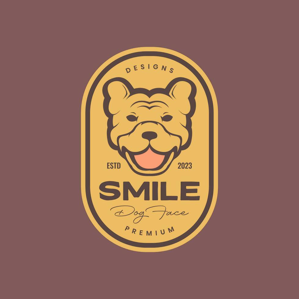 Tier Haustiere Hund Kopf Bulldogge Maskottchen Jahrgang Abzeichen Logo Design Vektor