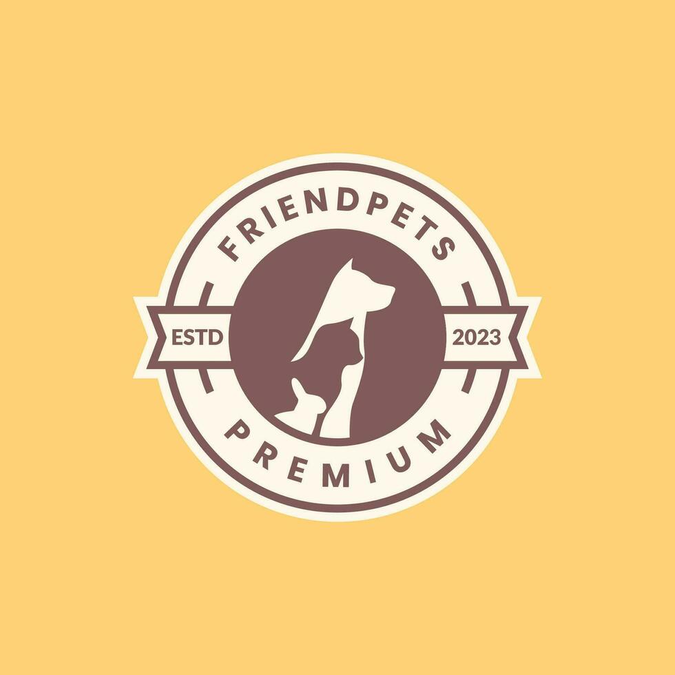 Tier Haustiere Katze Hund Hase freunde Jahrgang Abzeichen einfach Logo Design Vektor