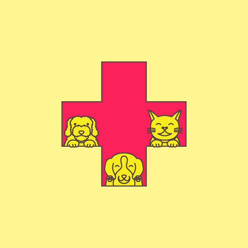 Tier Haustiere Pflege Hund Katze medizinisch Gesundheit Klinik Maskottchen Logo Design Vektor