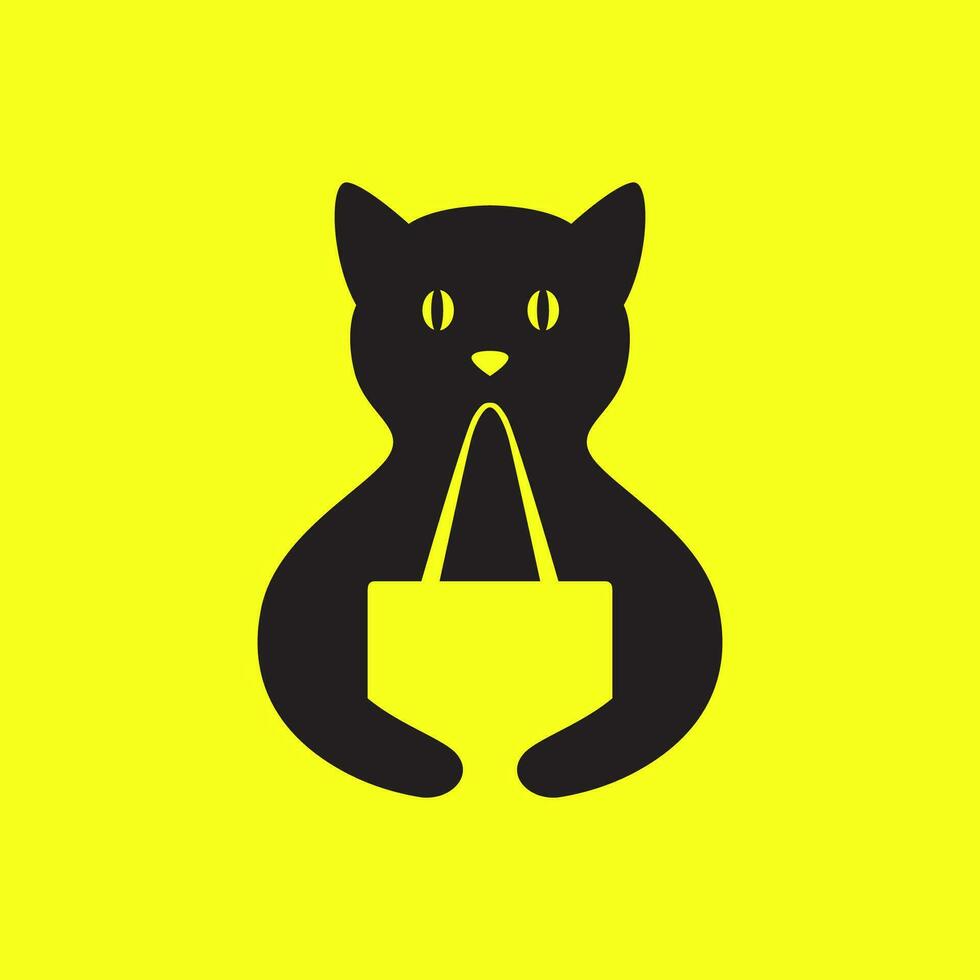 katt kram väska handla sällskapsdjur affär modern minimal maskot logotyp vektor ikon illustration
