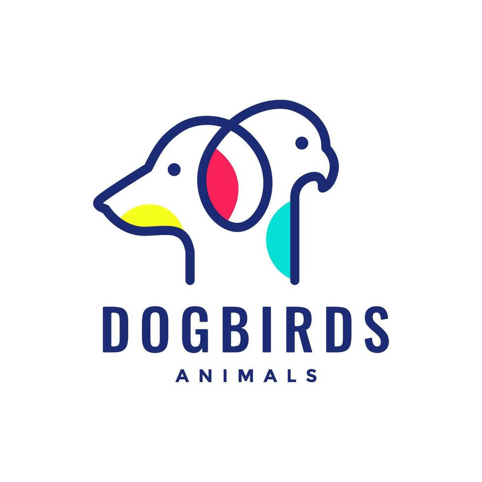 hund och fågel husdjur rader konst abstrakt färgrik minimal modern maskot logotyp vektor ikon illustration
