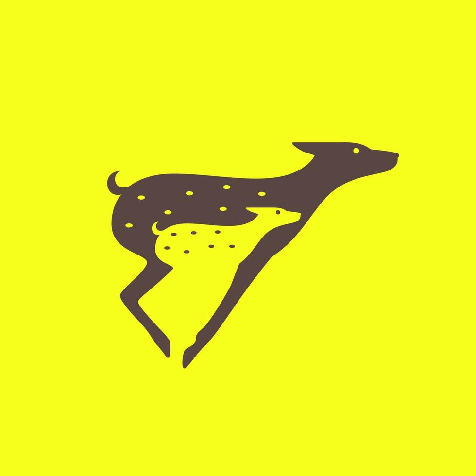 Hirsch und Kitz springen Tierwelt Savanne modern minimal Maskottchen Logo Vektor Symbol Illustration