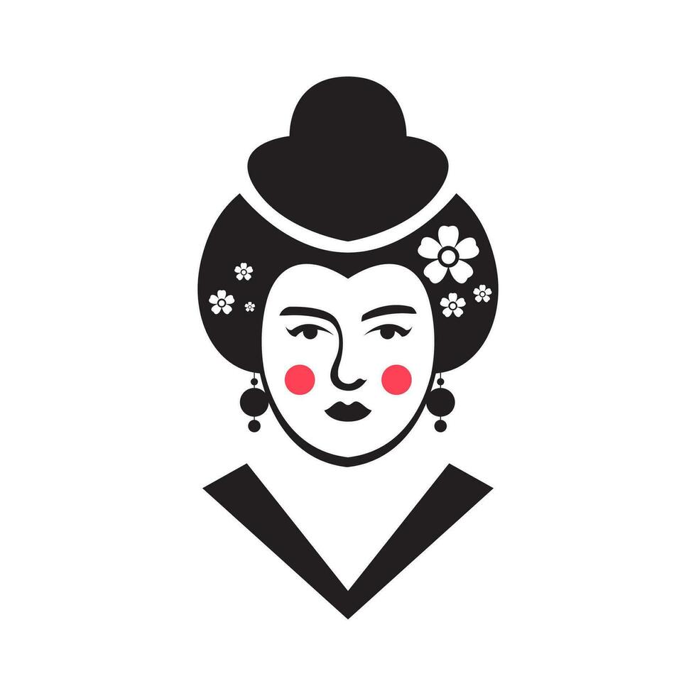 japansk kvinna skönhet kultur traditionell årgång minimal maskot logotyp ikon vektor illustration