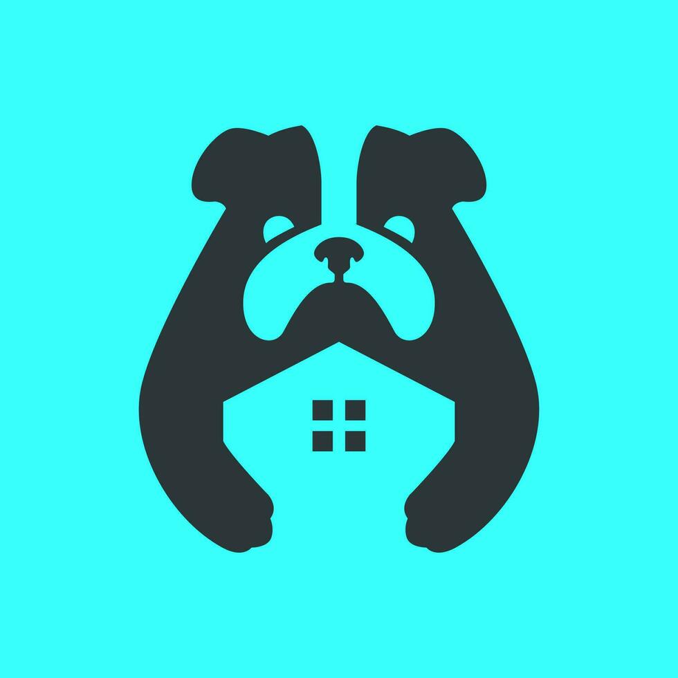Bulldogge Haustiere Hund Zuhause Haus Annahme Maskottchen Karikatur eben modern Logo Symbol Vektor Illustration