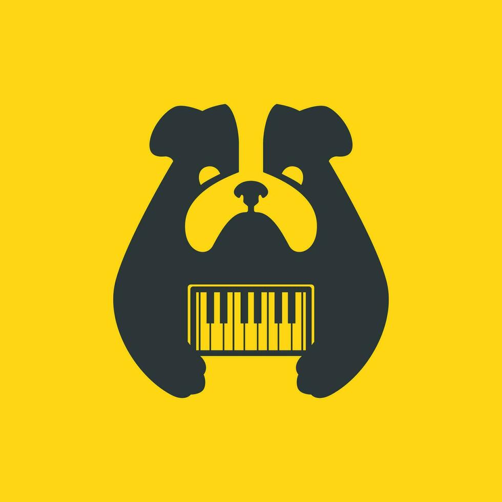 bulldogg husdjur hund spelar piano musik maskot tecknad serie platt modern logotyp ikon vektor illustration