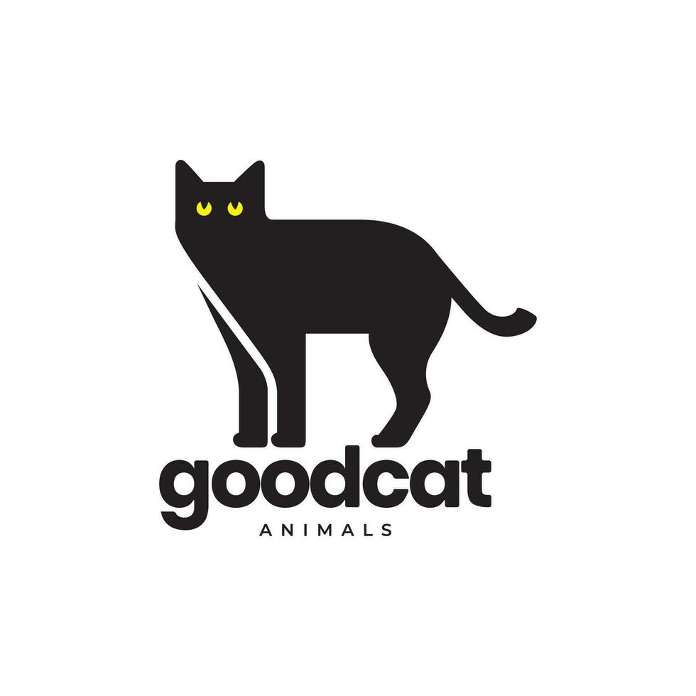 katt husdjur svart stå ensam platt modern minimal maskot logotyp ikon vektor illustration