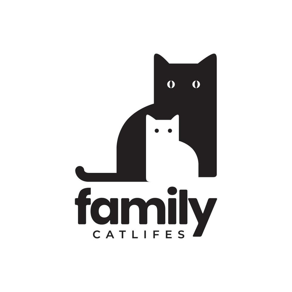 Katze Familie Haustiere Stammbaum schwarz Weiß süß Karikatur eben modern einfach Maskottchen Logo Symbol Vektor Illustration