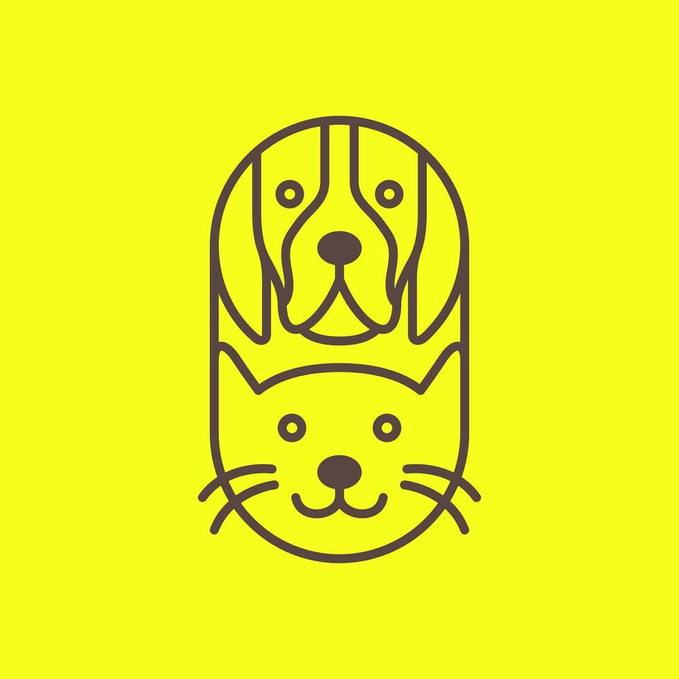 hund och katt husdjur rader konst modern geometrisk avrundad maskot tecknad serie logotyp ikon vektor illustration