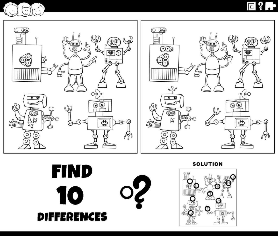 Unterschiede Aktivität mit Karikatur Roboter Färbung Seite vektor