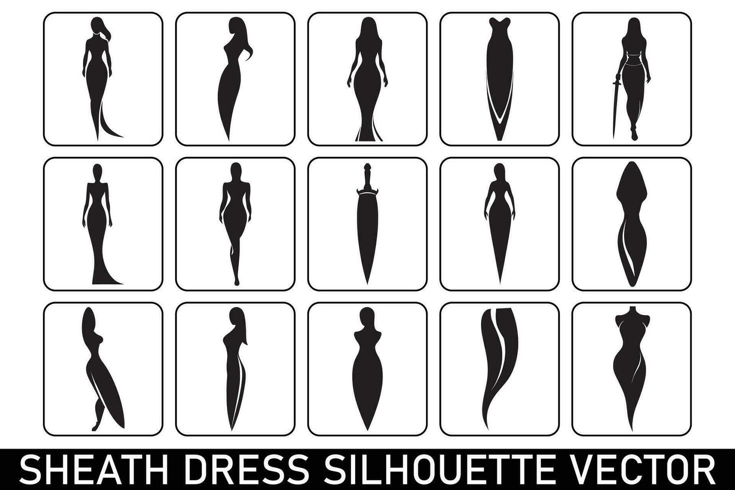 slida klänning silhuett vektor, mode silhuett, klänning illustration, vektor klänning mall.