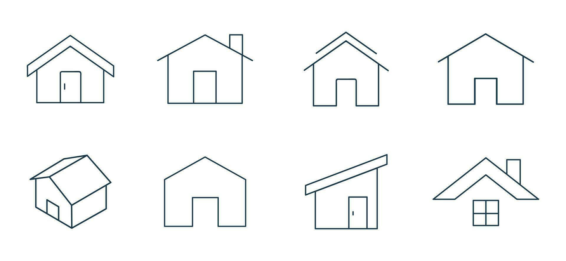 Hem ikon uppsättning översikt vektor. verklig egendom hus ikon, byggnad, symbol illustration vektor