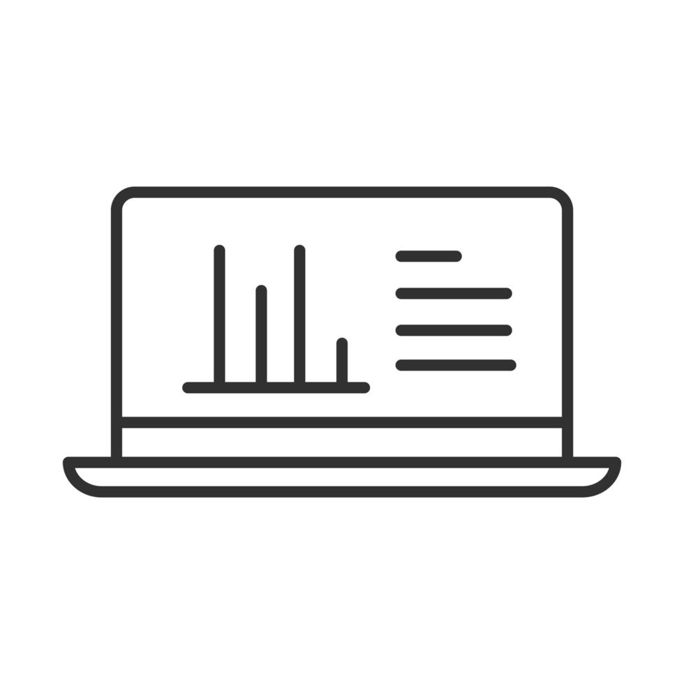 dataanalys laptop diagram rapport affärsstrategi och investering linje ikon vektor