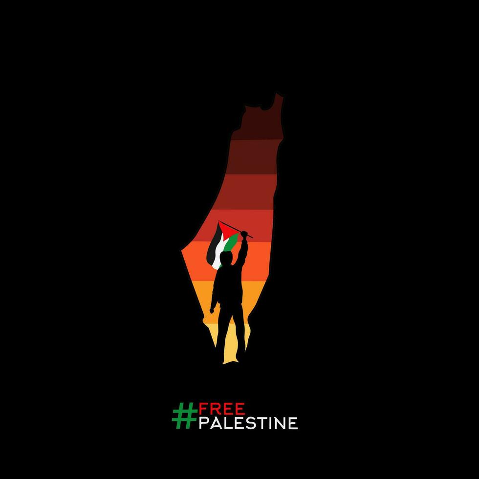 Illustration Vektor von Mann halten Palästina Flagge im Sonnenuntergang Landschaft