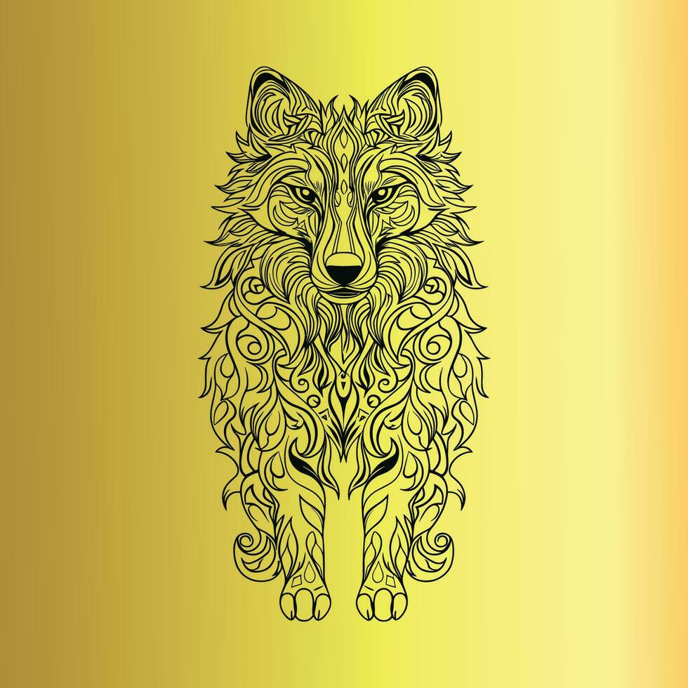 schwarz Körper Linie Wolf auf Gold Hintergrund vektor