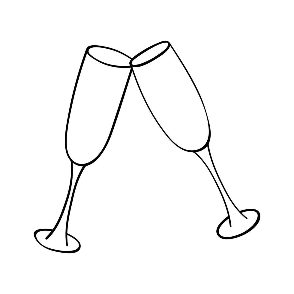 hand dragen champagne glas illustration. vin dryck ClipArt i klotter stil. enda element för design vektor