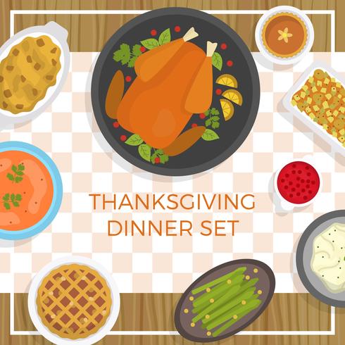 Flat Thanksgiving matbord Vector Illustration