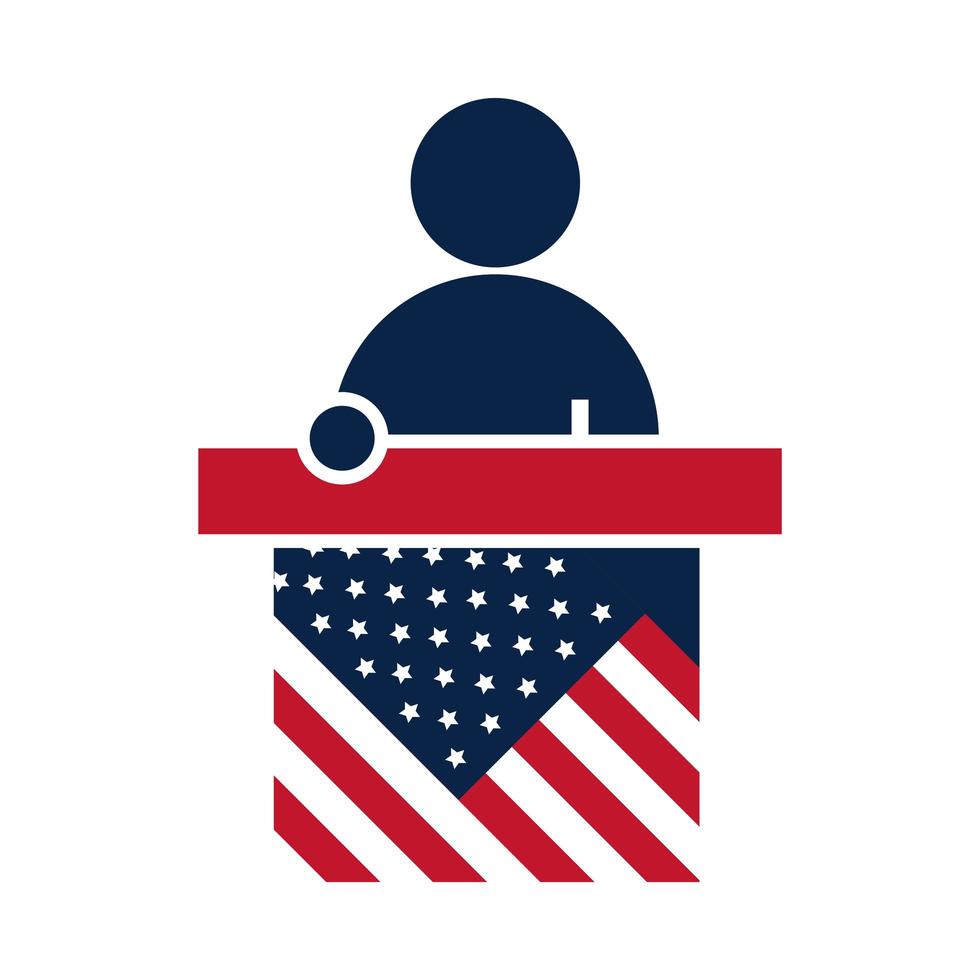 US-Wahlen sprechender Kandidat im flachen Icon-Design des politischen Wahlkampfs des Podiums vektor