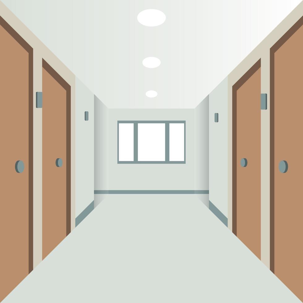 interiörsjukhus eller hotellkorridor med dörrar på sidorna vektor