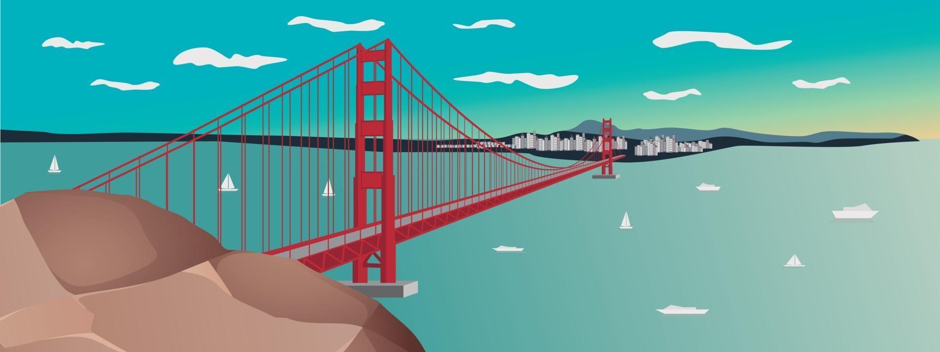 vektorillustration av Golden Gate Bridge-solnedgången i San Francisco vektor