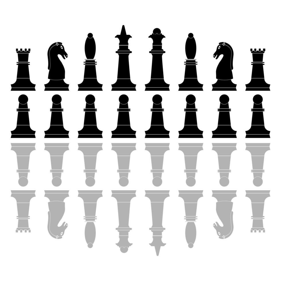 Schachfiguren-Symbole. Brettspiel. Silhouette von Ritter, Läufer, Bauer, Dame, Turm und König in schwarzer Farbe vektor