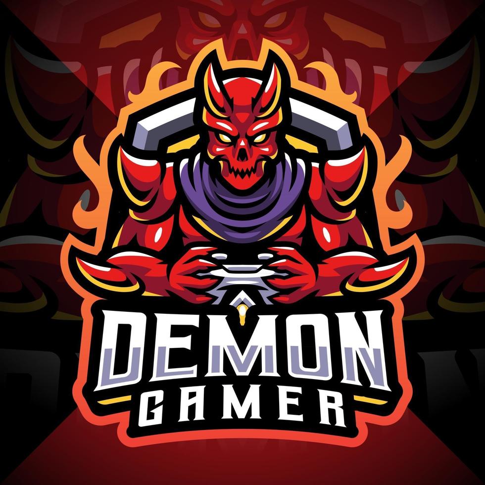 Dämonenspieler-Esport-Maskottchen-Logo-Design vektor